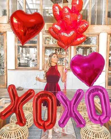 16 Inch Red XOXO Red Heart Balloons, 6 Pcs Red XOXO Letters Balloons Red Heart Valentine's DAY Balloons Banner for Valentine's DAY Wedding Ceremonies Party Decorations Red XOXO in Saudi Arabia