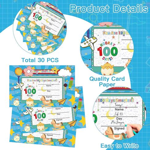 DUGUTUL 40 Pieces 100th Day of School Award Certificates, Colorful Happy 100th Day of School 100 Days Classroom Activities Certificate for Primary High School Party(C) in Kuwait