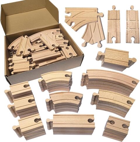 Wooden Train Track 30 Piece Set, Train Track Expansion Compatible with All Major Railroad Brands Including Thomas Wooden Train, Brio, Thomas The Tank Engine in Kuwait