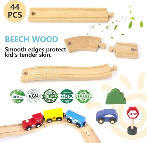 Wooden Train Track 30 Piece Set, Train Track Expansion Compatible with All Major Railroad Brands Including Thomas Wooden Train, Brio, Thomas The Tank Engine in Kuwait