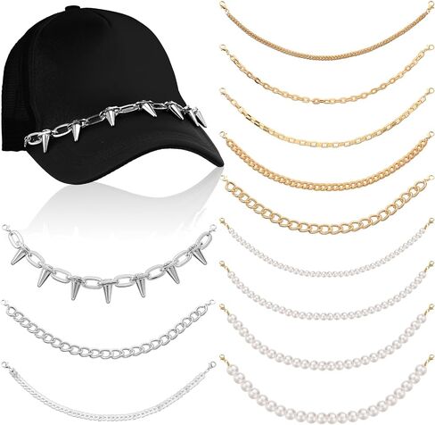 Tondiamo 12 Pcs Trucket Hat Chains Turquoise Metal Pearl Hat Chain Decorations DIY Mesh Baseball Cap Brim Necklace Purse Decor Accessories in Saudi Arabia