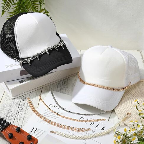 Tondiamo 12 Pcs Trucket Hat Chains Turquoise Metal Pearl Hat Chain Decorations DIY Mesh Baseball Cap Brim Necklace Purse Decor Accessories in Saudi Arabia