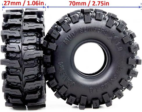 HOBBYSOUL 1.0 Crawler Tires 70mm Tall 1.0'' Mud Slingers X Super Soft Sticky Tyre for RC 1/24 SCX24 1/18 TRX4M Upgrades in Kuwait