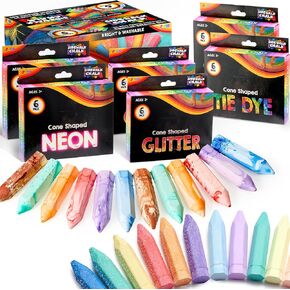 JOYIN 36 PCS Washable Sidewalk Chalks Set in 6 Packs, 18 Colors, Including 12 Tie Dye Sidewalk Chalks, 12 Glitter Chalks & 12 Neon Color Chalks, Outdoor Chalk for Painting, Drawing, Gifts for Kids