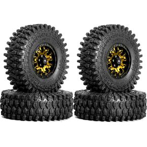REDSPIDER 1.9 Beadlock Wheels and Tires Set（4PCS）1.9 Wheels Soft Rubber Tires OD 4.13''.for 1:10 RC Crawler Axial SCX10 90046 SCX10 III AXI03007 Tamiya CC01 D90 D110 (Red)