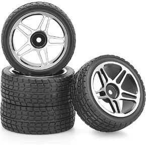 1/10 RC Tires and Wheels Set, daitoku 12mm Hex Aluminum Alloy RC Rally Tires & Drift Wheels for Tamiya TT01 TT02 XV01 TA06 A959 PTG2 HPI KYOSHO PTG2 Traxxas 1/10 RC On Road Car (4PCS) - Black