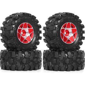 REDSPIDER 1.0 Beadlock Wheels and Tires Set（4pcs） 1.0 Crawler Tires 57 * 25mm Aluminum Alloy 1.0 Wheel 1/18 1/24 RC Crawler Tires for SCX24 TRX4M FMS FCX24 FCX18 AX24 (Black)