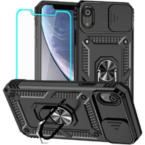 HNHYGETE for iPhone XR Phone Case with Screen Protector: (Heavy Duty) Military Grade 360° Rotatable Kickstand Shockproof Protective Cases for iPhone XR (Green)