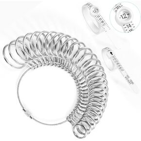 Yuicolili Ring Sizer Measuring Tool Kit，27 PCS Stainless Steel Measuring Ring Tool US Ring Size 0-13 with Half Sizes，2 PCS Finger Ring Sizing Measure Gauge (1 Magnified Glass) Size 1-17 USA Rings Size