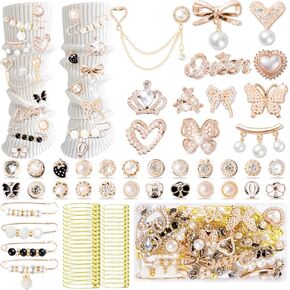 RQAYE 80pcs Junk Socks Charms Kit, Brooches and Pins for Women,Shoe Charms,Junk Charms for Socks,Shoe Charms for Sneakers, Charms for Socks Safety Pin,Brooches for Women