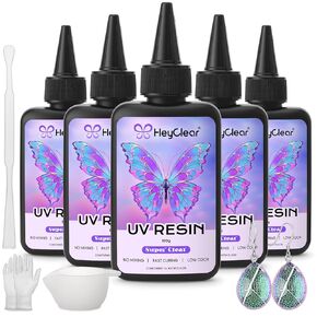 300g UV Resin kit with Casting Tools -Super Clear, Hard, Low Odor, Premixed UV Epoxy Fast Curing for Beginners Jewelry Making, DIY Crafts, Coating and Resina Art