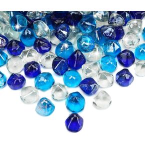 Skyflame 10-Pound Blended Fire Glass Diamonds for Fire Pit Fireplace Landscaping, 1/2 Inch Cobalt Blue, Crystal Ice, Caribbean Blue Luster