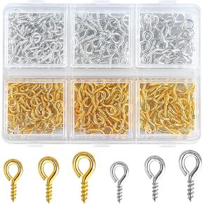 400pcs Small Screw Eye Pins,Eye Hooks Screws,Mini Eyelet Screws,Eyelets Screw Threaded Silver Clasps,Perfect for Jewelry Making,Crafts,Cork Top Bottles,DIY Making and Charm Bead Pieces(Gold,Sliver)
