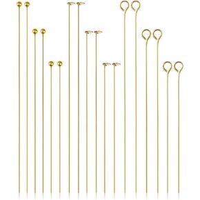 FIVEIZERO Eye Pins and Flat Head Pins for Jewelry Making, 900 PCS Metal Eyepins, Headpins & Ball Head Pins for DIY Earrings, Necklaces, Bracelets, Pendants, 1.2", 1.6", 2", Gold & Silver