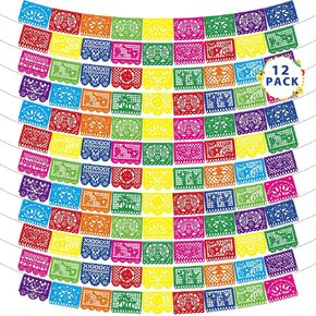 36 FT Cinco De Mayo Decorations, 2 Pack Mexican Party Banner, Plastic Fiesta Banner Colorful Papel Picado Hanging Banner String Flags Mexican Theme Party Dia De Los Muertos Day of the Dead Decor