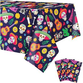 Newwiee 3 قطع مكسيكي Fiesta Party tableoth ، 54 × 108 بوصة من البلاستيك Cinco de Mayo Table Table Cloth Accouncan Mexican Table Covers for Fiesta Taco Night Mexican Party Supplies