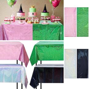 2 pcs tablecloth tableth for party pink and green 54 "× 108" قزحيات البلاستيك المعدنية اللمعان اللمعان يغطي الساحرة الأميرة الساحرة