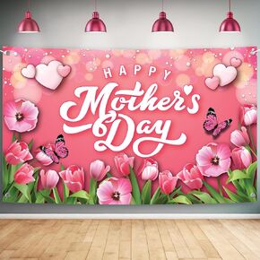 KatchOn, Happy Mothers Day Banner - XtraLarge, 72x44 Inch | Happy Mothers Day Decorations for Party | Pink Mothers Day Backdrop for Mothers Day Banners Decorations | Mother's Day Banner for Home