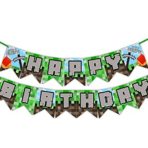 Pixel Blast Birthday Banner - Mining Party Supplies - Pixel Decorations - Blast On Pennant