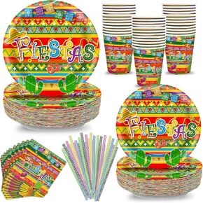 180 PCS CINCO de Mayo Decorations for 36 ضيفًا ، تشمل مجموعة أدوات المائدة المكسيكية Fiestas 9 '' و 7 '"لوحات ، مناديل ، قش ، أكواب ، لوازم الحفلات المكسيكية للزواج من حفلات عيد الميلاد Taco Party Favors