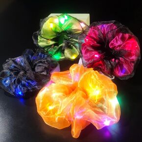 Scrunchies Light Up ، Layer مزدوج LED SCRUNCHY COLLULIT HIRITS توهج في الحفلات المظلمة لوازم توهج العصي الحفلات إكسسوارات الهذيان للبنات والنساء حفلة نيون (9PCS-MULTI-COLOR)