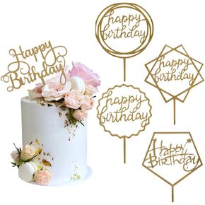 Gold Cake Topper Acrylic Happy Birthday Cake Decoration Supplies (5 Pieces)