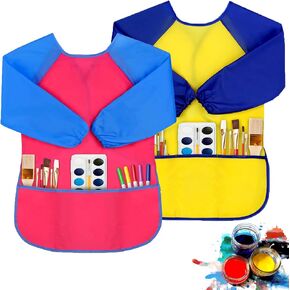 Peasug 2 Pack Kids Art Smock ، أطفال طلاء ساحة ، فنان Smock Toddler لمدة 2-4 سنوات ، مقاوم للماء مع الأكمام الطويلة ، 3 جيوب فسيلة الطهي اللوحة لوازم حفلة
