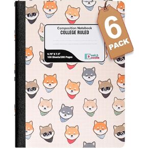Desk & Doodle Cute Composition Notebook College Ruled: 6 Pack, Decorative Hardcover Writing Notebook With Sewn Binding, 200 Pages (100 Sheets), 9.75"x7.5", For School or Office (Dog Print)