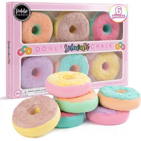 Loddie Doddie 6 Pcs Donut Chalk Set - Washable Sidewalk Chalk for Kids Bulk, Vibrant and Bold Colors for Kids +3, Fun Summer Playground Outdoor Activities for Children