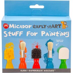 Micador Early Start Stuff for Painting, 5-Piece Set - 3 Sponge + 2 Durable Bristle Brushes - Easy Grip - Rounded Handles - Ages 3+