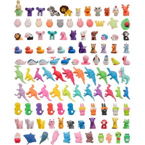 110Pcs Random Animal Erasers for Kids, All Animals and No Duplication, Can Be Used As Classroom Rewards, Children's Party Gifts, Back to School Supplies (110)