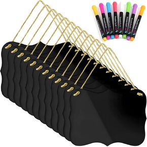 12 PCS Mini Chalkboard Set with 8 Colorful Liquid Chalk Markers, Acrylic Desk and Wall Boards, Chalk Board Hanging Sign for Restaurant Menus, Home Signs, Party Decorations