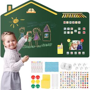 Magnetic Wall Decal for Kids, 35"x47" Self Adhesive Magnetics Chalkboard Wall, Magnetic Wallpaper Stickers Board with 6 Dust-Free Chalks, Stickers etc. for Kids Playroom, School, Home Decor.