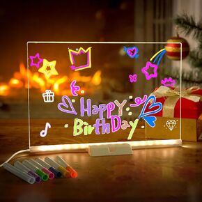 LED Note Board مع ألوان ، لوحة رسائل أكريليك تضيء ، لوحة رسم LED ، مفكرة أكريليك مضاءة مع موقف قابل للتعديل كضوء ليلي للغرفة/المتجر/المهرجان/الهدية ، 7 علامات