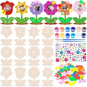 Yizeda 12 Pcs Mother's Day Crafts for Kids - DIY Wooden Mother's Day Flowers Picture Frames Set with 6 Beautiful Styles, Ideal for Making Heartwarming Gifts in The Classroom