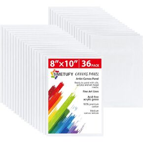Simetufy 36 Pack 8x10 Inch Canvas Boards for Painting, Blank Canvas Panels Gesso Primed Acid-Free 100% Cotton for Acrylics Oil Watercolor Tempera Paints