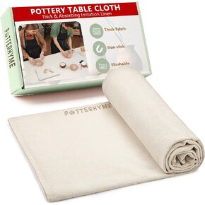 Imitation Linen Tablecloth 59x39 Inch Large - Cotton Canvas Drop Cloth Sheet for Table - Versatile Pottery Fabric Sheets for Painting, Ceramics, Wedging/Rolling Potters Clay with Tools (1pc)