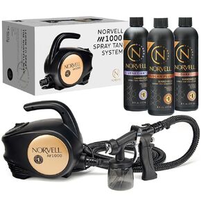 مجموعة Norvell Sunless - M1000 Mebloy HVLP Spray Tan Airbrush Machine + 8 أوقية حلول دباغة في "Tuscan Plus" ، برنامج التدريب في البندقية و Dark + Norvell
