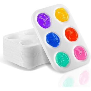 32 PCS Paint Tray Palette, White Plastic Paint Pallets, 6 Well Rectangular Paint Watercolor Palette for Students, Premium Paint Holder Tray for Painting Party, DIY Craft and Art Class