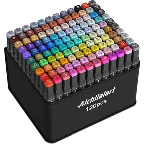 alchilalart 120 color alcohol base markers, alcohol marker set with base, double head alcohol sketch drawing markers animation for adults and children