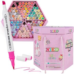 [2025 Upgraded] Alcohol Markers, 120 Colors Premium Hexagonal Markers Set Gift Box for Kids, Students, Adults, Artists in Coloring & Drawing(Fine &Broad)