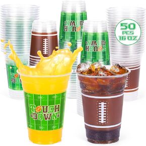 EcoMore 50 PCS Football Cups Party Decorations ، 16 Oz Curs Cups Party Party Suppories Formies Forms for Football Birth Disording Decoration Football Game Decor