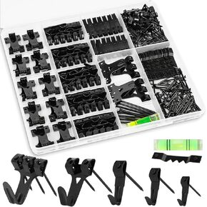 شماعات صور Kurui ، 385pcs صورة معلقة مع السنانير الشاقة معلقة ، Sawtooth ، أظافر الأجهزة وأداة تعليق الصور ، شماعات الجدار للإطار ، الرسم ، الفن ، الصورة (أسود)