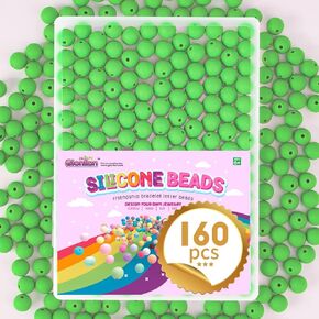 Gionlion 160PCS Silicone Beads, 33 Colors 15mm Silicone Beads Bracelet Making Kit, Soft Rubber Round Beads for Keychain Wristlets, Loose Beads Crafts for Necklace Jewelry DIY