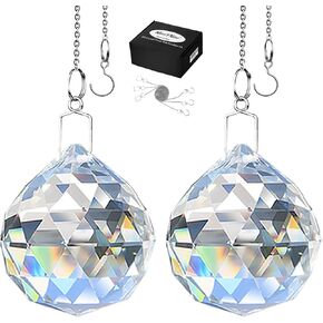 Merrynine 2 Pack Crystal Ball Prism Sun Shine Catcher Rainbow Pendants Maker ، معلقة منشورات بلورات للنوافذ ، لفنغ شوي ، من أجل الهدية (واضحة) (40 مم/1.57 ")