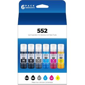 552 Ink Refill Bottles 6-Pack Ecotank ET-8550 ET-8500 Ink Refill Bottle T552 Replacement for Epson 552 Ink Refill Bottle Works with Ecotank Photo ET 8550 ET 8500 ET8550 ET8500 Printer (BK PB C M Y GY)