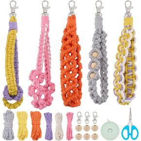 infunly 5 set diy macrame flower flower keychain kyits boho wristlet kits للمبتدئين مجموعة Knotting Contting Kit مع تعليمات مصنوعة يدويًا Keyring Kit for Car Key Phone Charm
