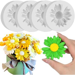 4 PCS Daisy زهرة السيليكون قوالب للشموع ، 3D زهرة فندان فندان كعكة الكعك كب كيك أعلى الديكور ، DIY شمعة صابون شمع