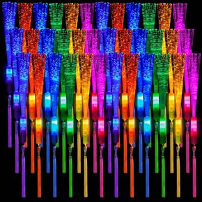 24 Pieces Glow Fiber Wands Sticks LED Light Wands Fiber Optic Wands LED Flashing Sticks Glow Flashing Wands Fiber Optic Wands for Party Favors