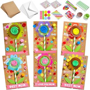 24 Packs Mother's Day Crafts for Kids 3D Flower Greeting Card Making Kit Happy Mothers Days Paper DIY Art Craft Set with Foam Stickers Straws Cake Cups Handmade Gifts for Mom Classroom Activity